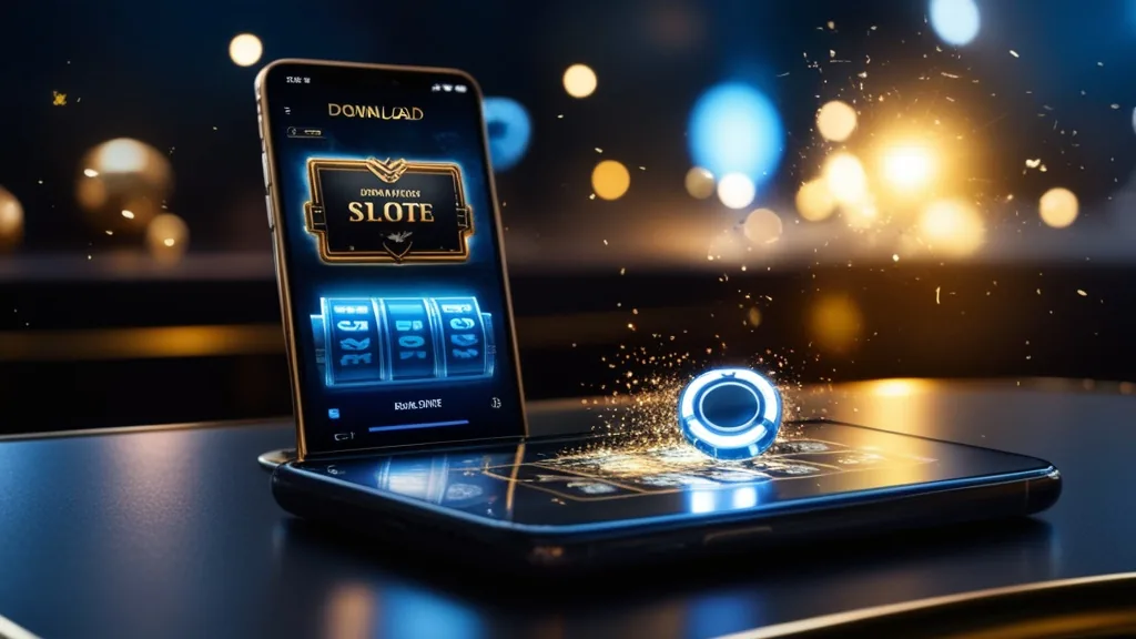 Smartphone zeigt den Download einer Casino-App in dunkler Atmosphäre