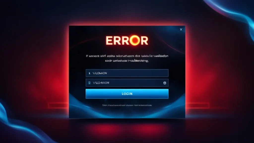 Dunkle Casino-Oberfläche mit Fehlermeldung und Login-Formular auf dem Bildschirm