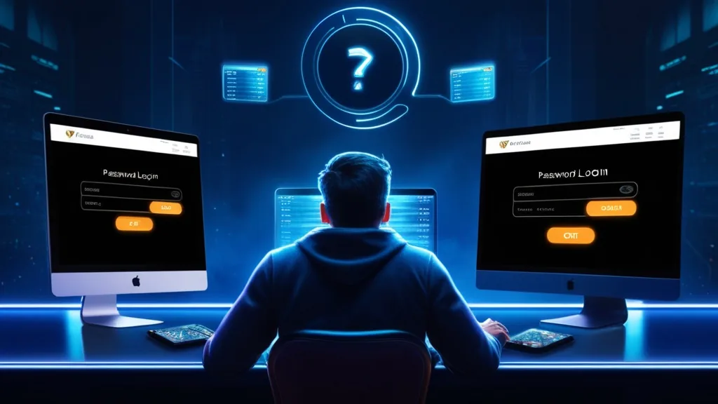 Smartphone und Desktop mit Login-Feldern in einer dunklen Casino-Umgebung