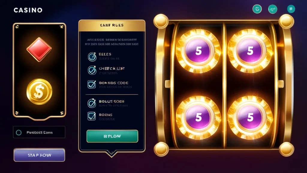 Regelhinweise und Bonuscode-Feld vor Spielautomaten