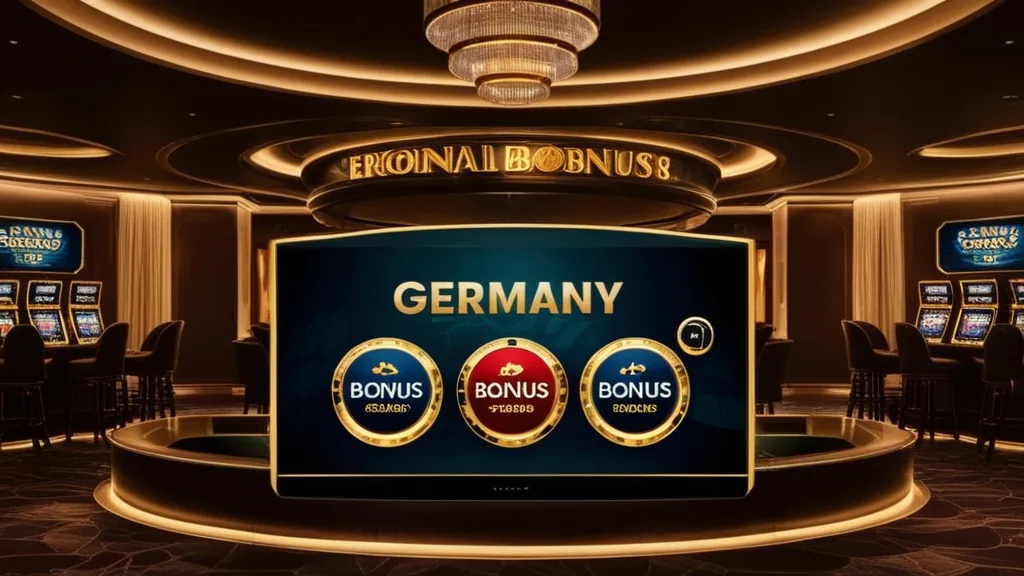 Casino-Lobby mit Deutschland-Hinweisen und Bonusanzeige
